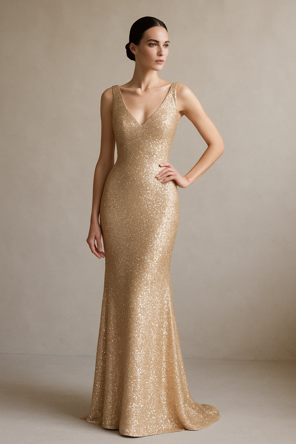 Ivory Sequin Evening Gown