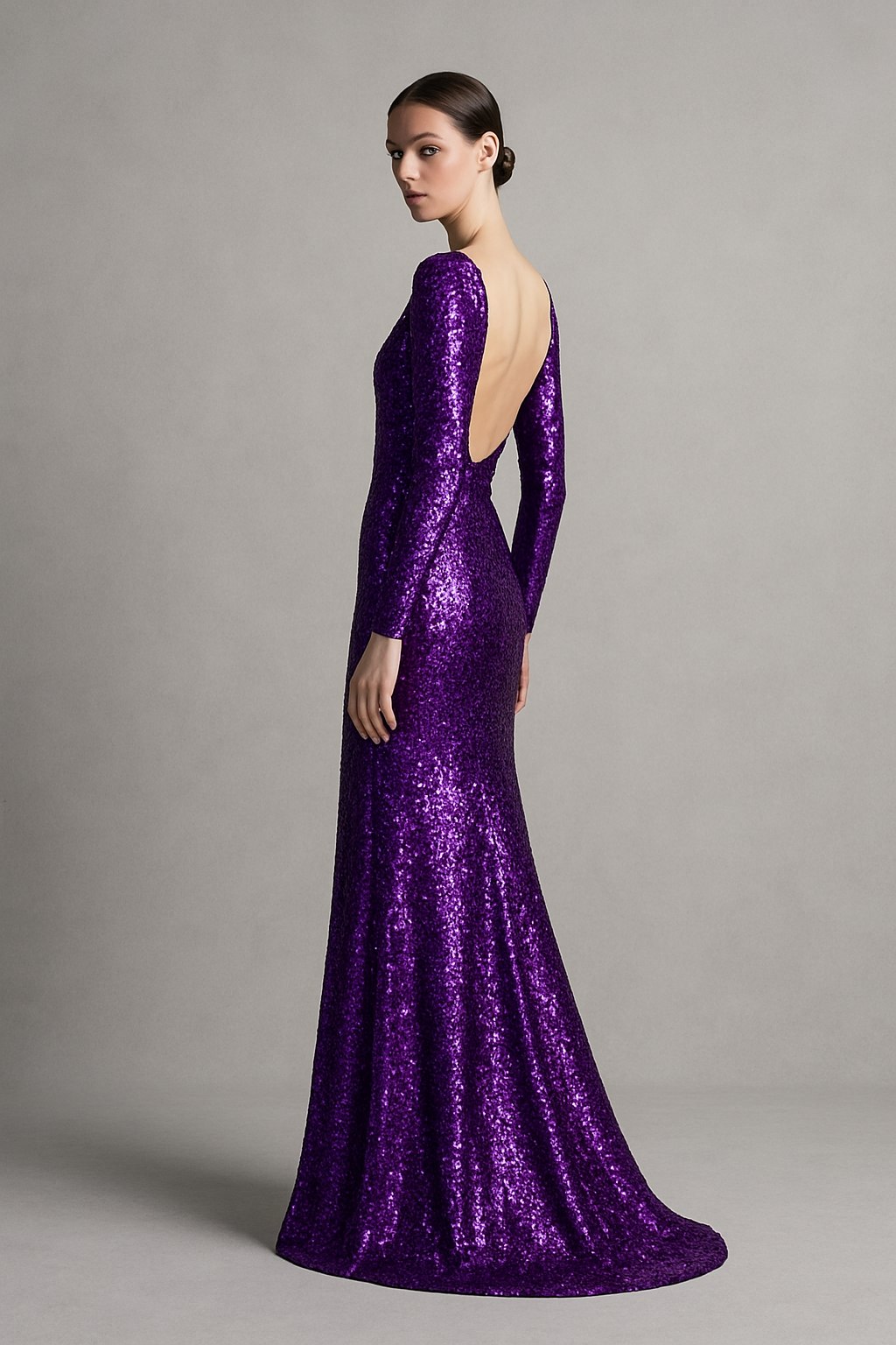 La Femme Plum Sequin Gown